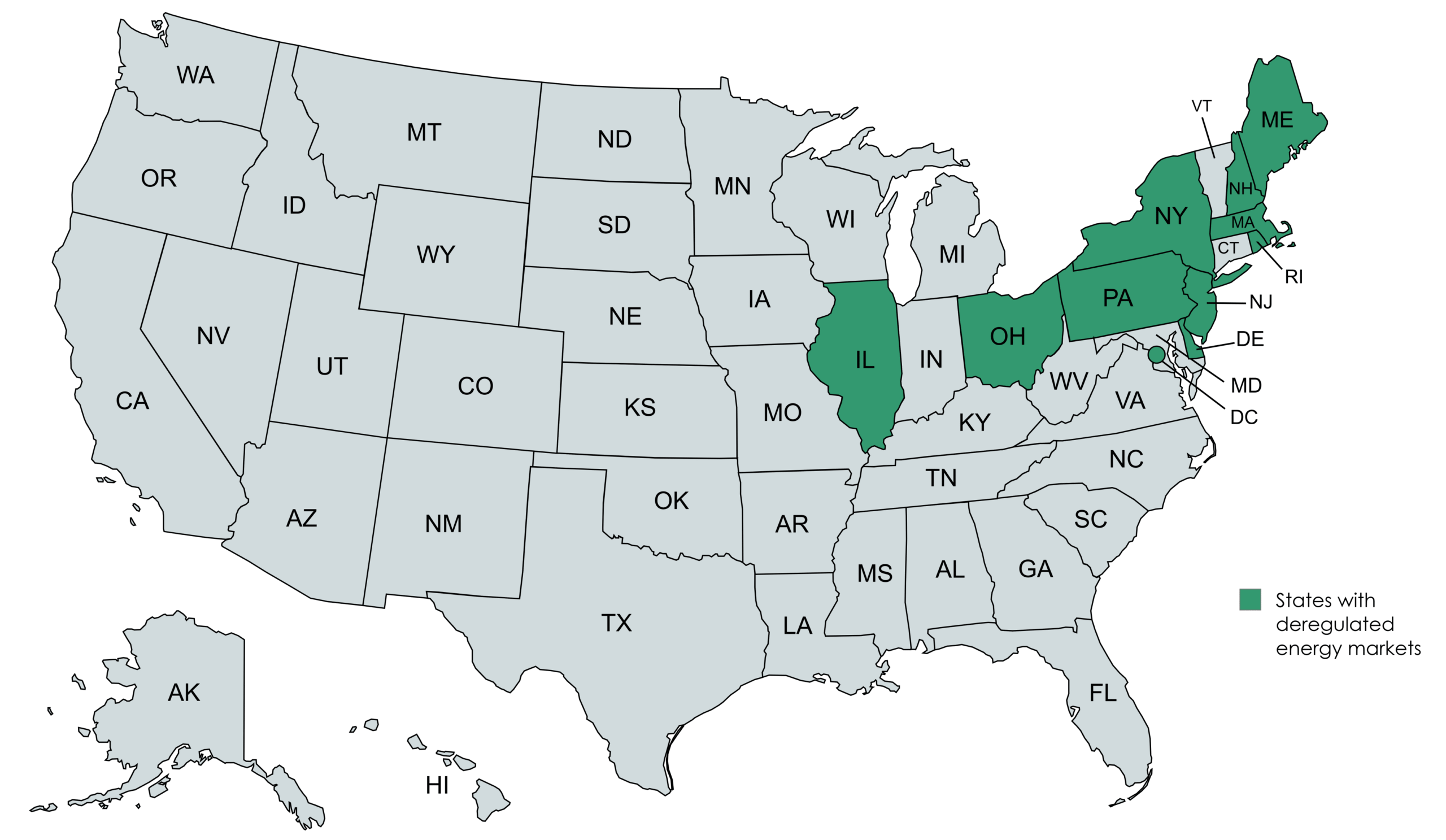 Map of states with deregulated energy suppliers