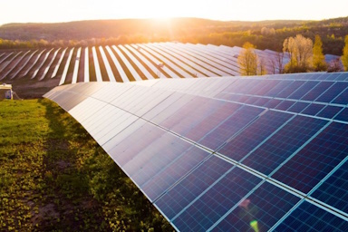 Solar panels mounted on rural field